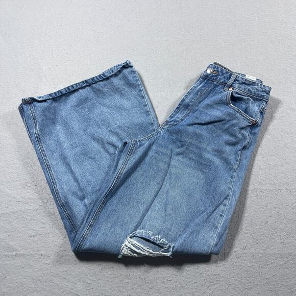 Almost Famous Jeans Women 5 High Rise Super Wide Baggy Leg Distressed Blue - Picture 2 of 12